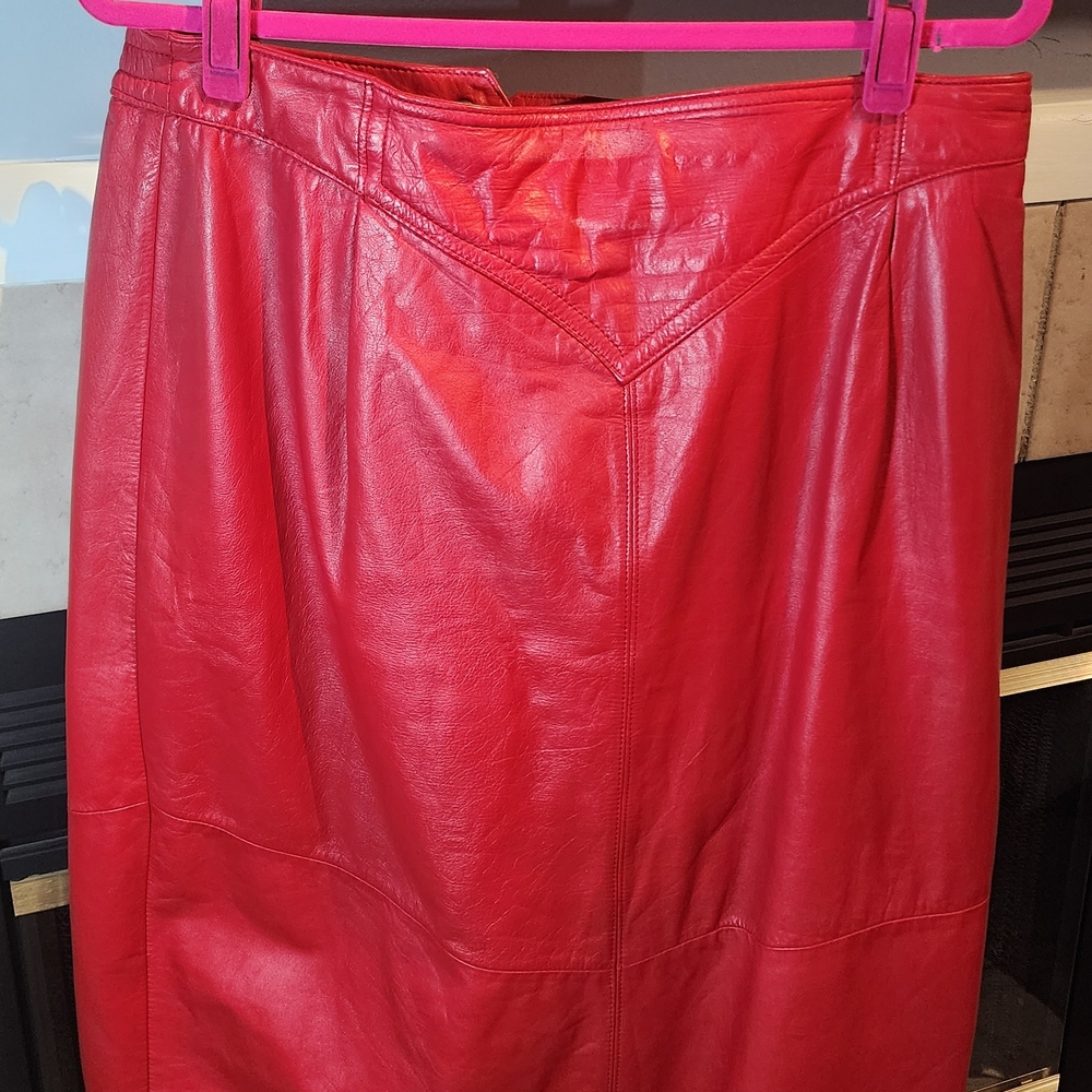Vintage Red Leather Pencil Skirt